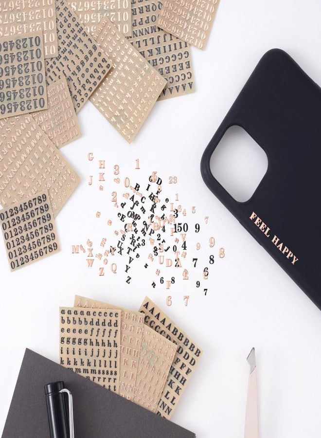 ANCIRS 8 Sheets Resin Mini Letter Stickers for Nail Art, Glittering Epoxy Alphabet Number, Self Adhesive Scrapbook for DIY Craft (Black, Rose Gold) - Image 4